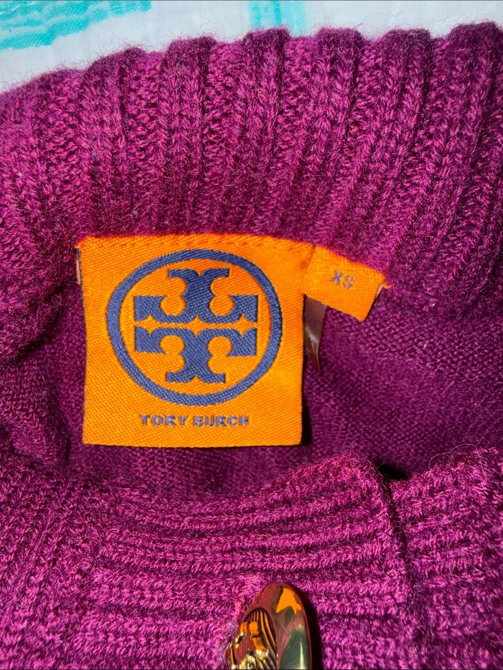 Tory Burch Audra Mock Neck Wool Cashmere Sweater Berry Sz XS